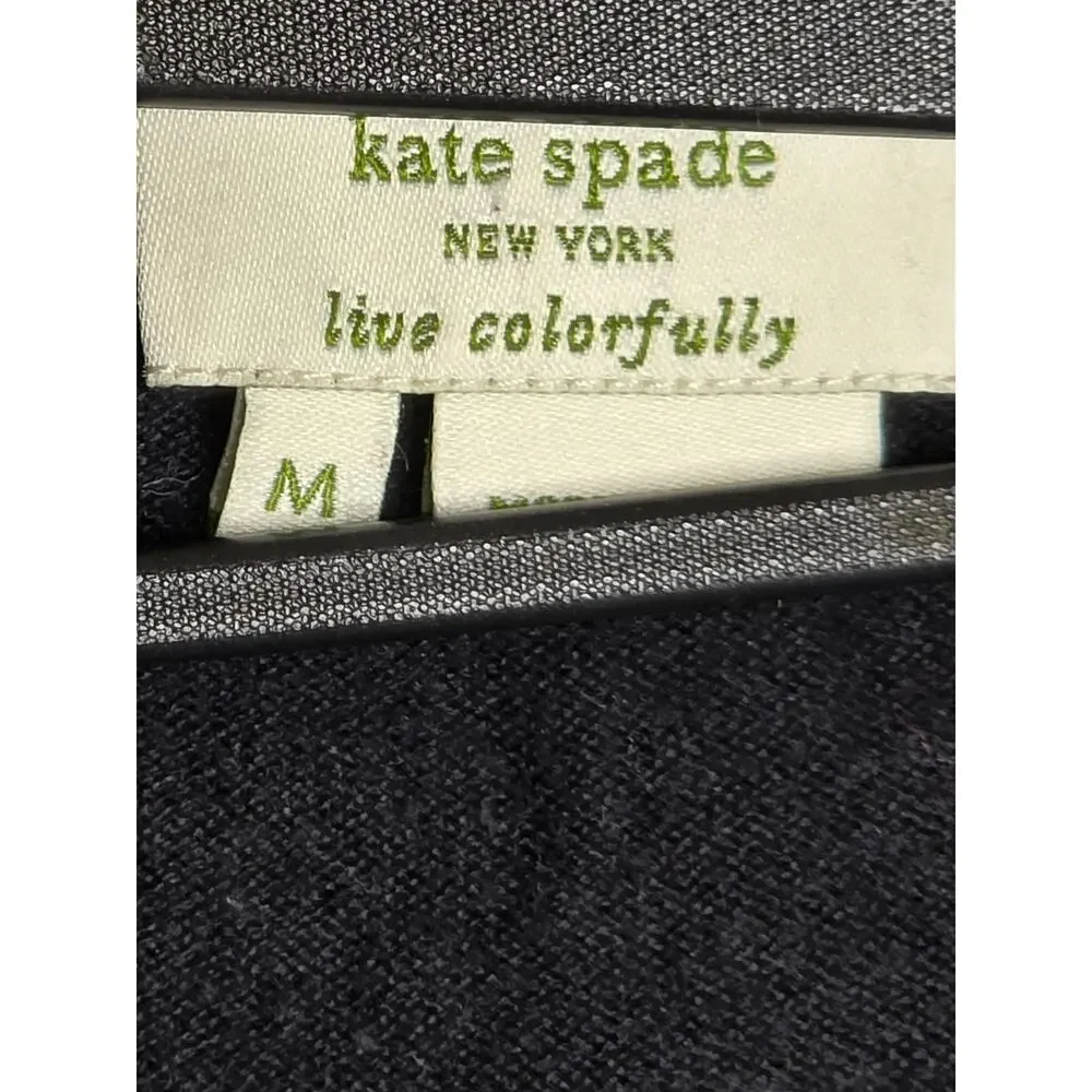 Kate Spade Size M Black Cardigan Sweater Embellished Neckline Cotton Silk Blend